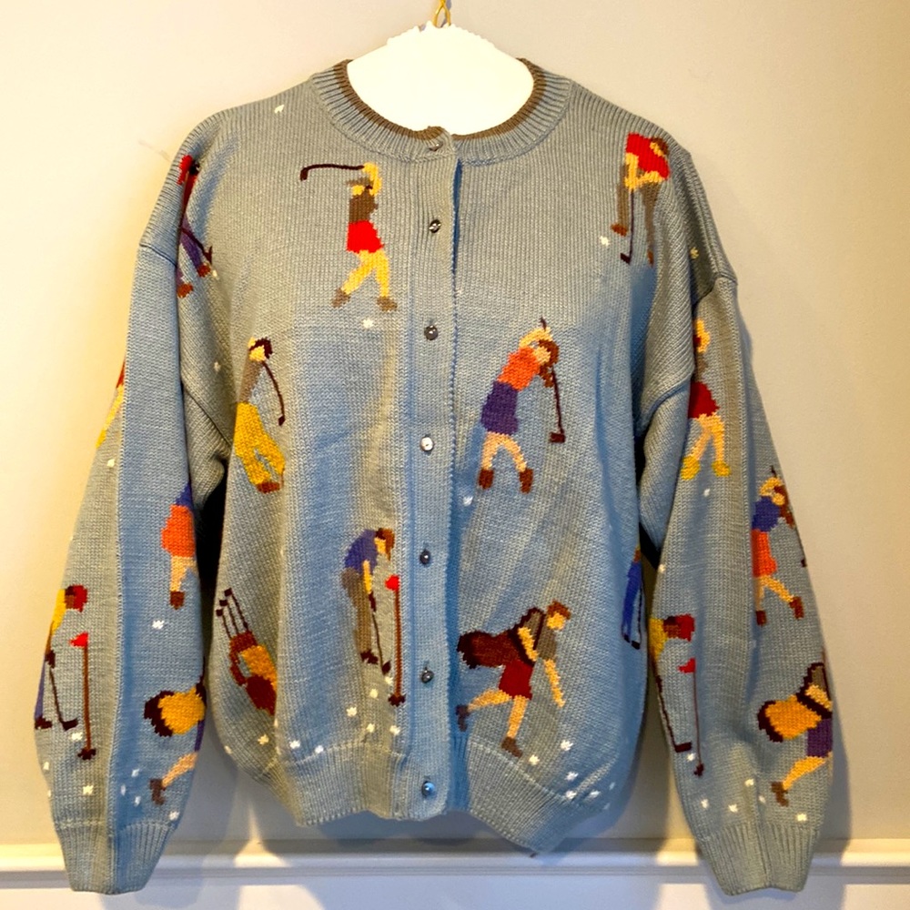Christine Foley 100% Blue Cotton Golfers Knit Sweater Cardigan sz 2